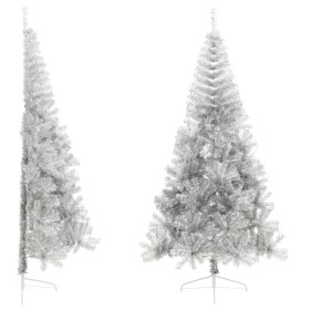 Medio árbol de Navidad artificial con soporte PET plata 240