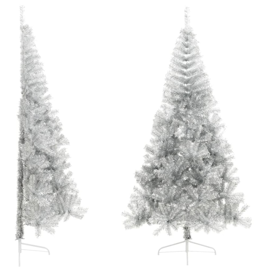 Medio árbol de Navidad artificial con soporte PET plata 240