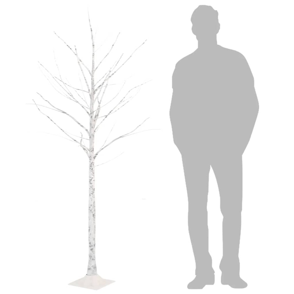 Abedul artificial blanco con 96 LEDs blanco cálido 180