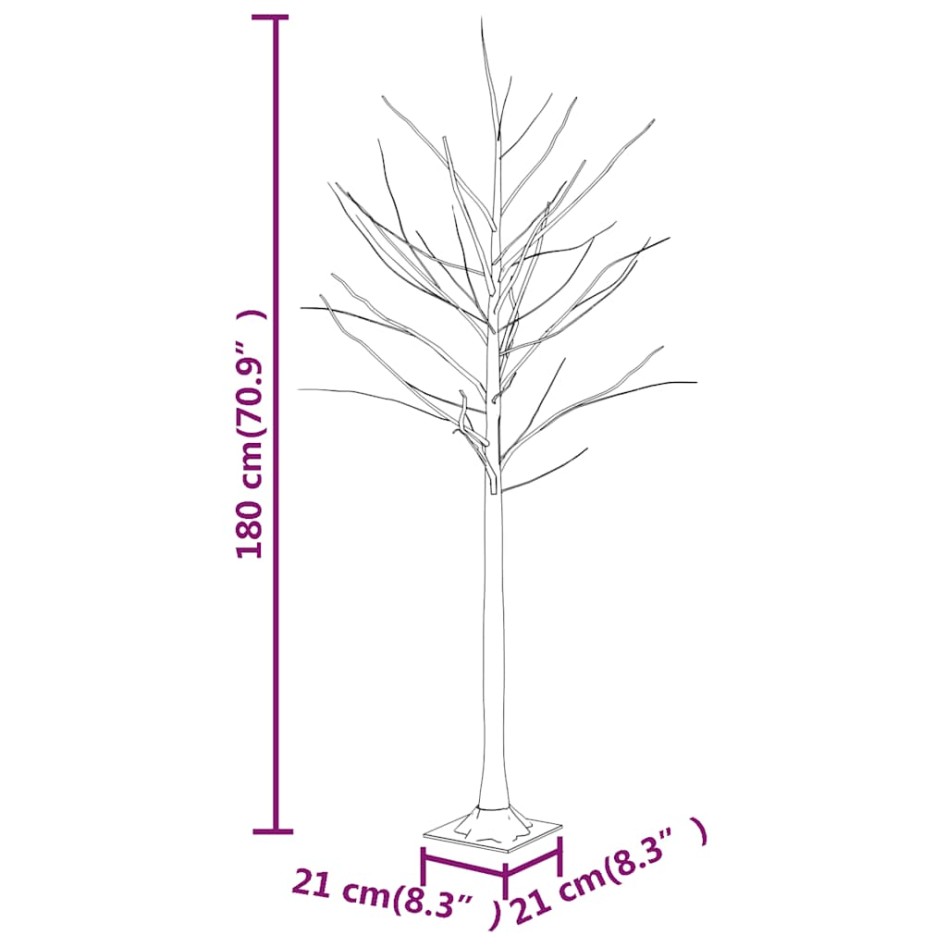 Abedul artificial blanco con 96 LEDs blanco cálido 180