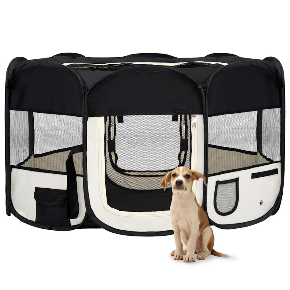 Parque de perros plegable y bolsa transporte negro