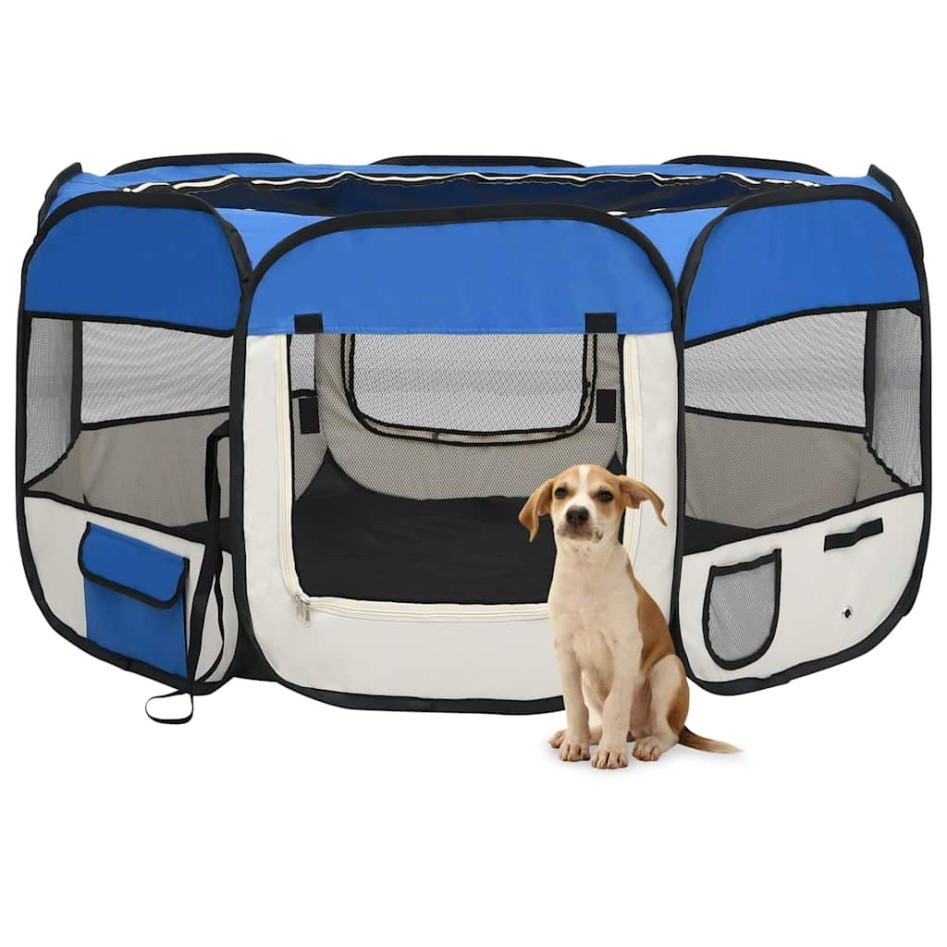 Parque de perros plegable y bolsa transporte azul