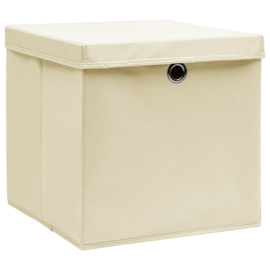 Cajas de almacenaje con tapas 10 uds tela crema 32x32x32