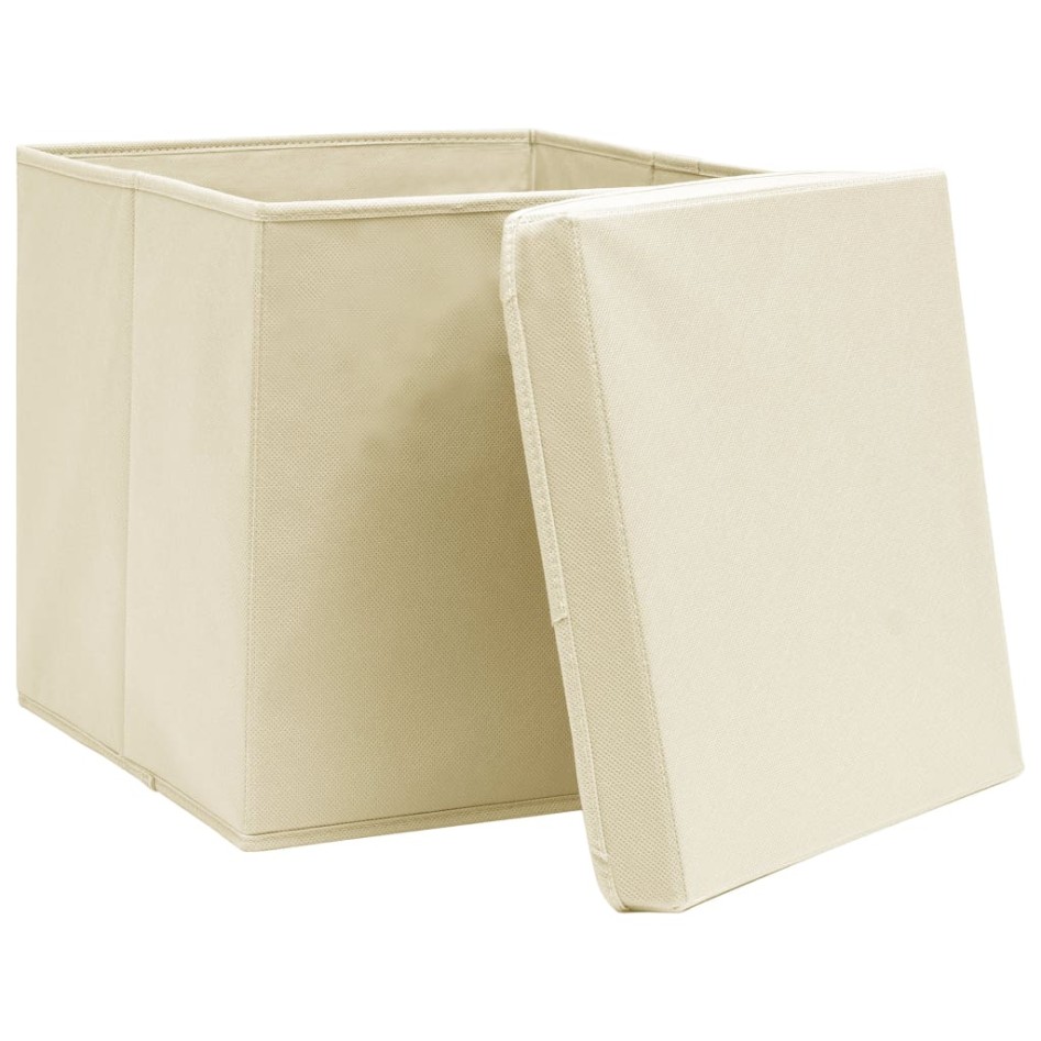 Cajas de almacenaje con tapas 10 uds tela crema 32x32x32