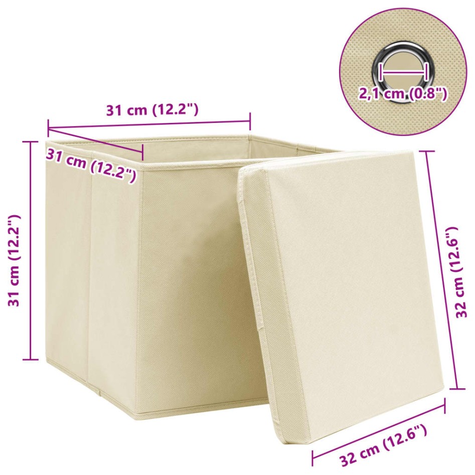 Cajas de almacenaje con tapas 10 uds tela crema 32x32x32