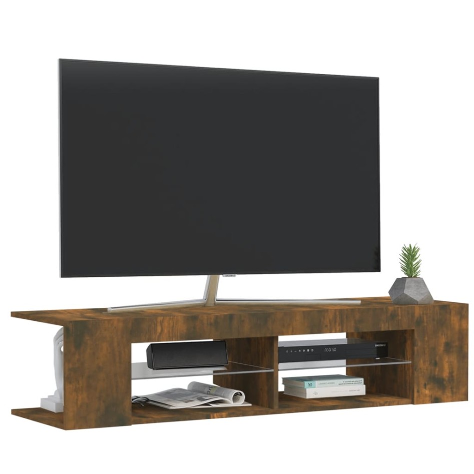 Mueble de TV con luces LED roble ahumado 135x39x30