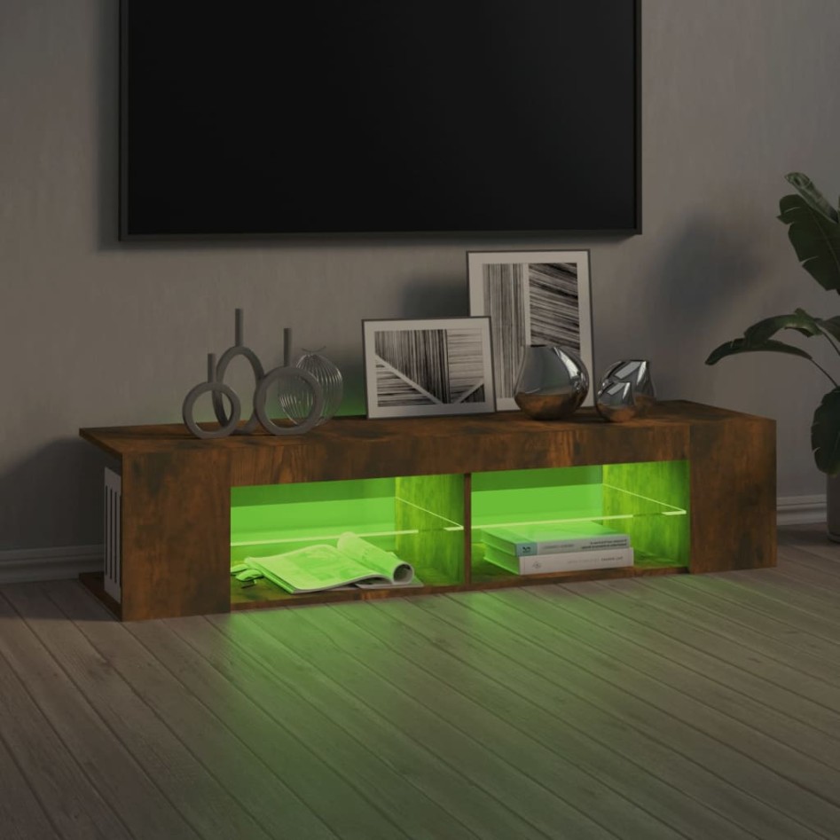 Mueble de TV con luces LED roble ahumado 135x39x30