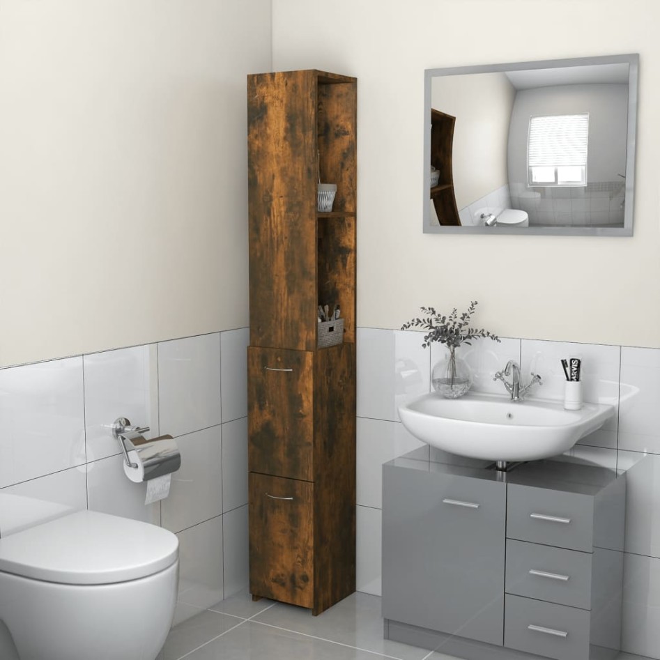 Armario baño madera contrachapada roble ahumado 25x26,5x170