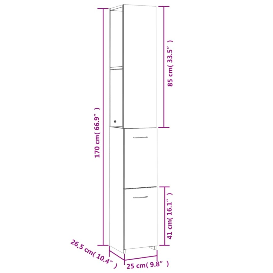 Armario baño madera contrachapada roble ahumado 25x26,5x170