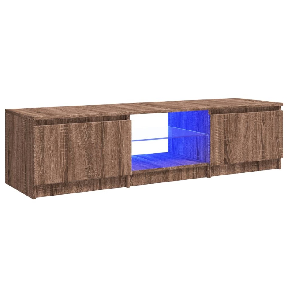 Mueble de TV con luces LED marrón roble 140x40x35,5