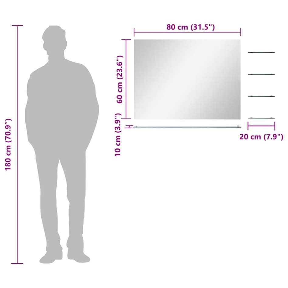 Espejo de pared con 5 estantes plateado 80x60