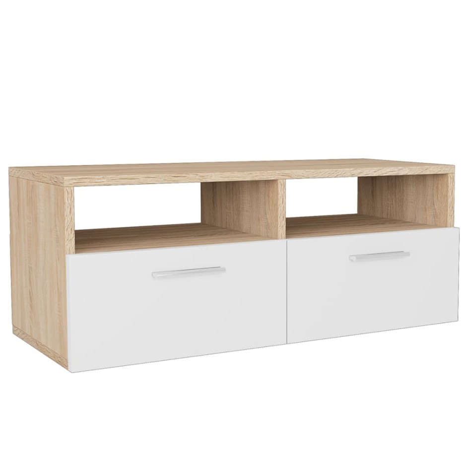 Mueble de TV madera de ingeniería roble y blanco 95x35x36