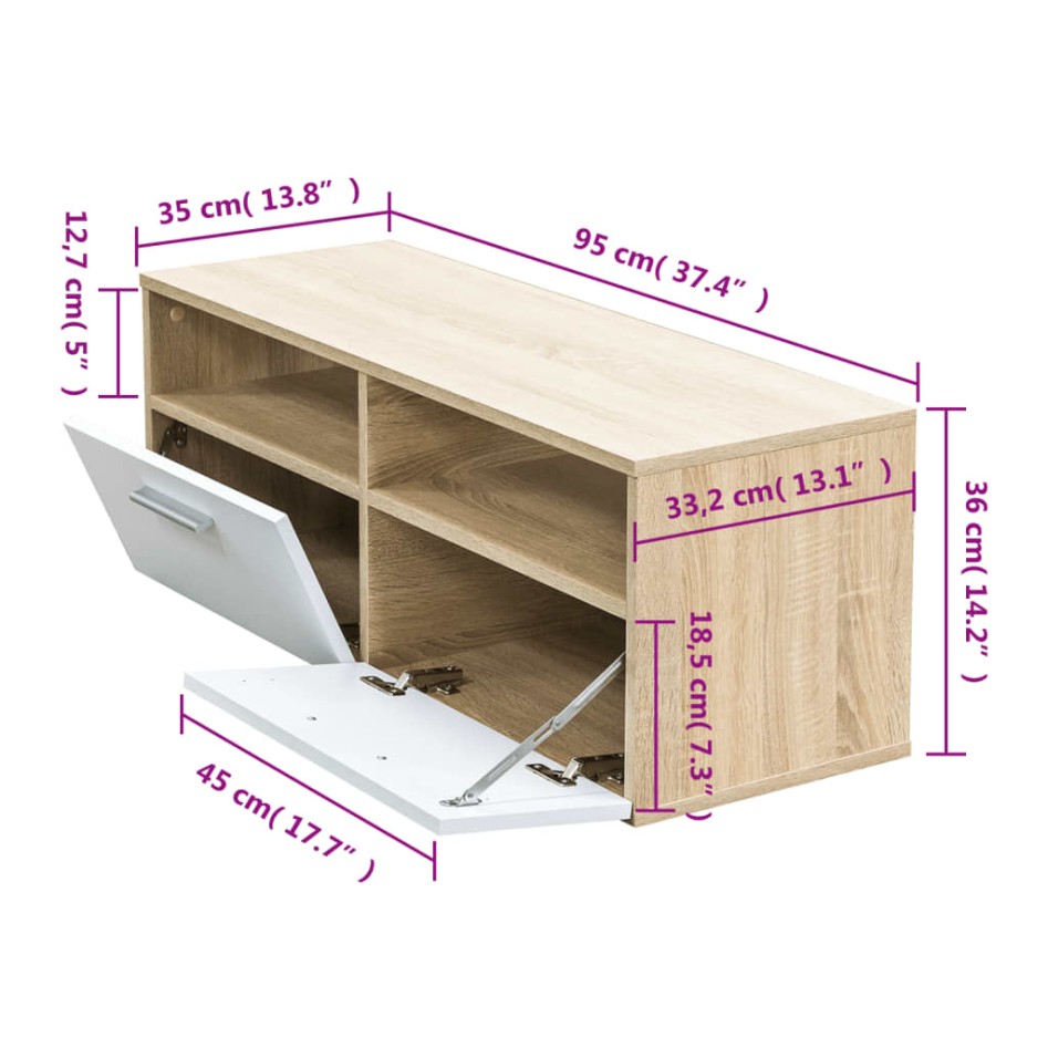 Mueble de TV madera de ingeniería roble y blanco 95x35x36