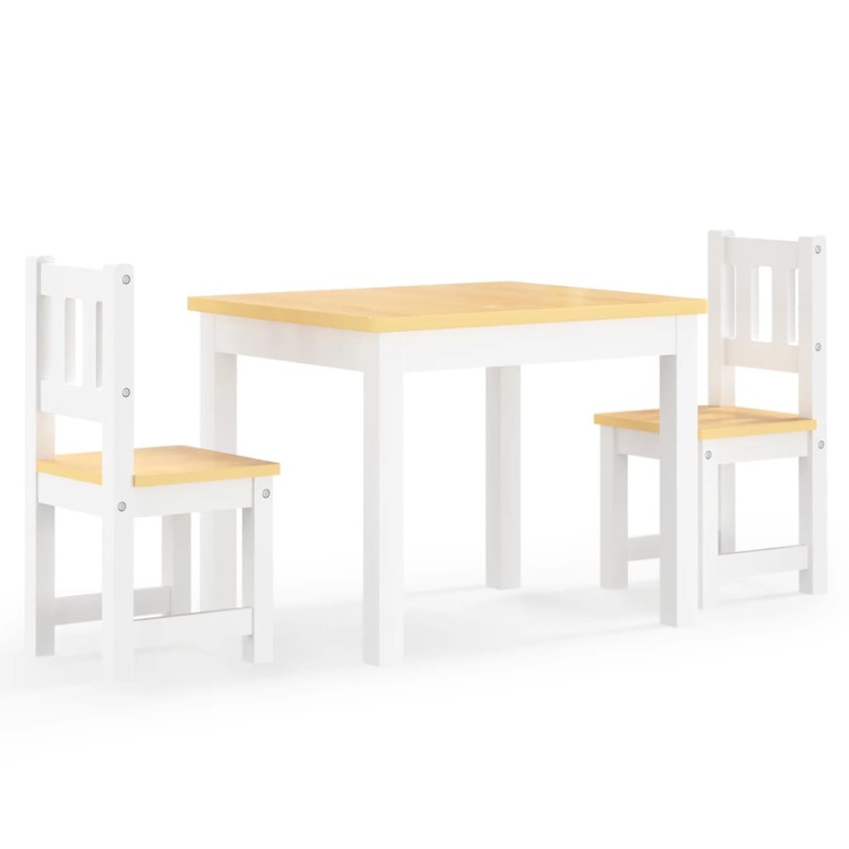 Mesa y silla infantil 3 pzas MDF blanco y