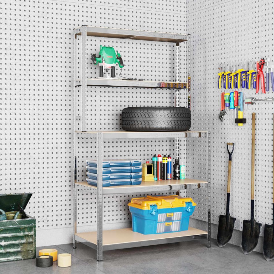 Mesa de trabajo con estantes 5 niveles madera y acero