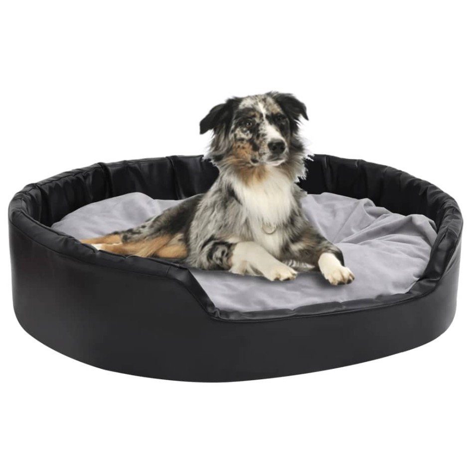Cama para perros felpa y cuero sintético negro gris 99x89x21