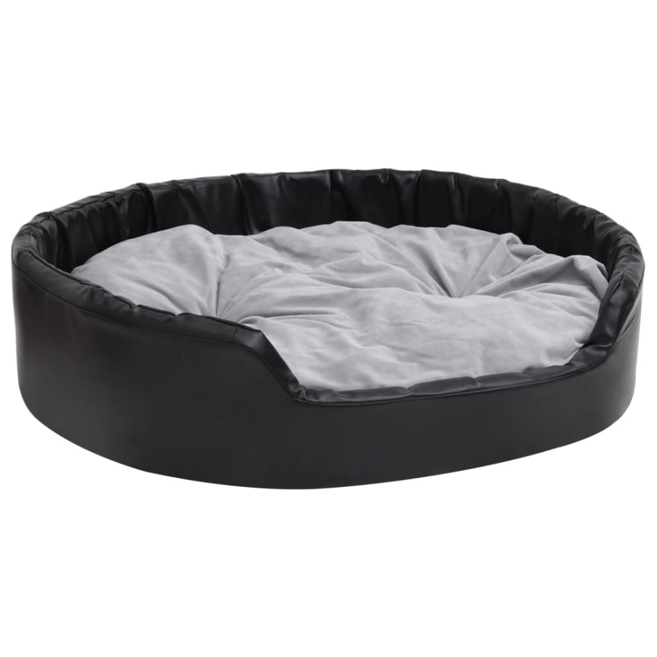 Cama para perros felpa y cuero sintético negro gris 99x89x21