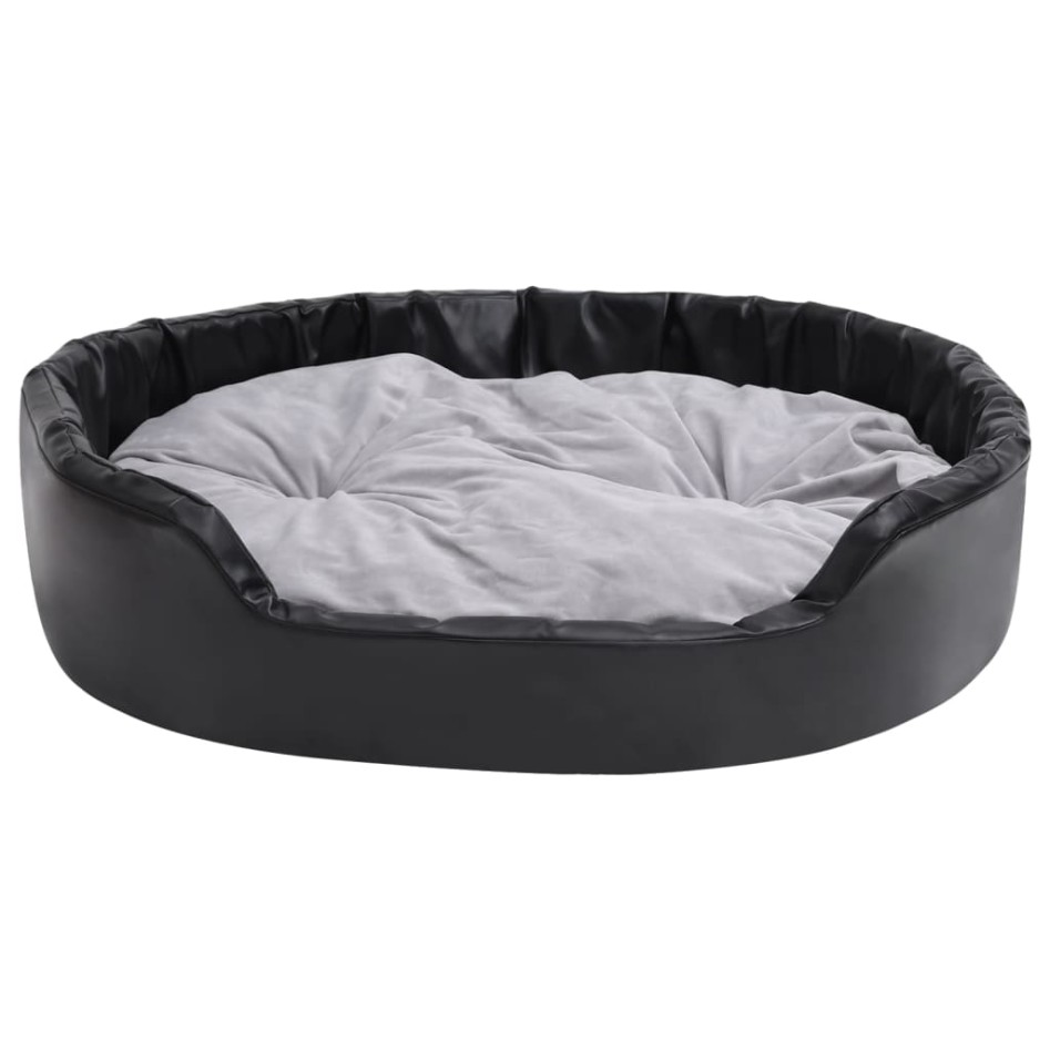 Cama para perros felpa y cuero sintético negro gris 99x89x21