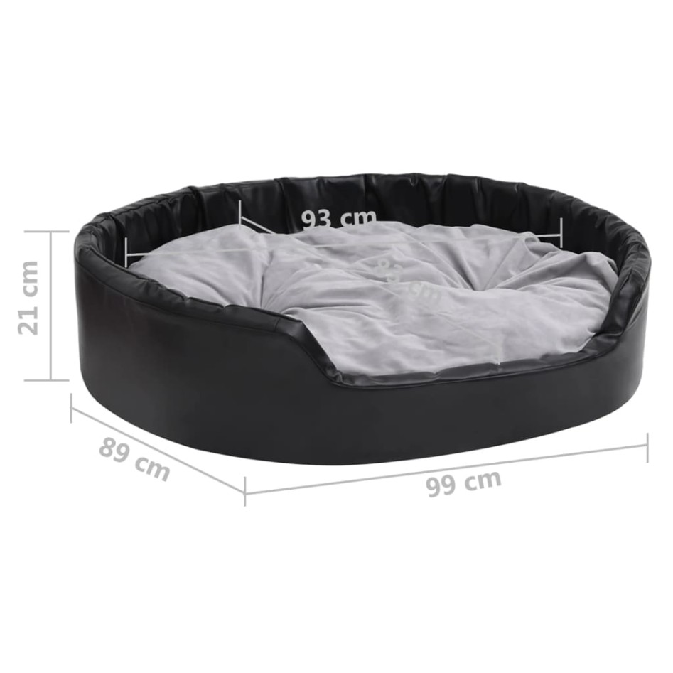 Cama para perros felpa y cuero sintético negro gris 99x89x21