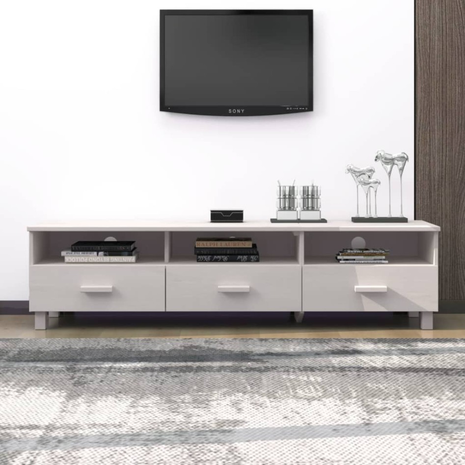 Mueble de TV HAMAR madera maciza de pino blanco 158x40x40