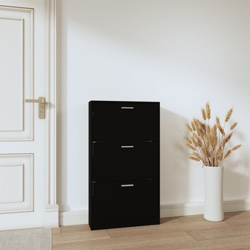 Mueble zapatero madera contrachapada negro 59x17x108