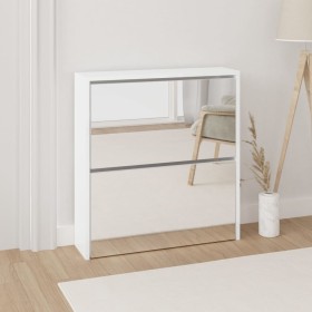 Mueble zapatero con espejo 2 niveles blanco brillo 63x17x67