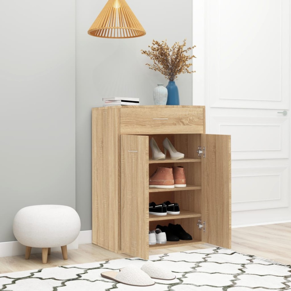 Mueble zapatero de madera contrachapada color roble