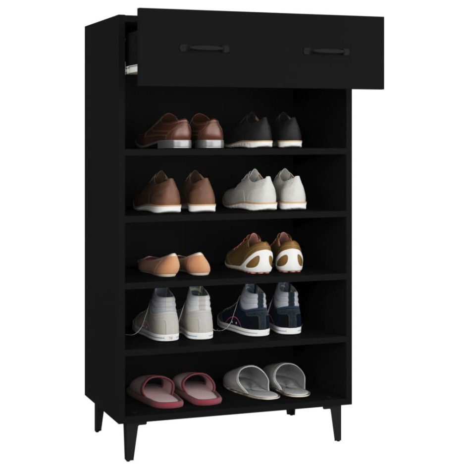 Mueble zapatero de madera contrachapada negro 60x35x105