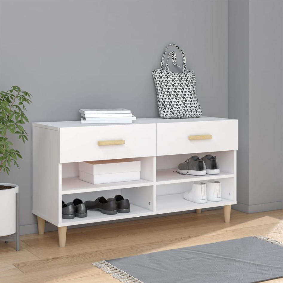 Mueble zapatero de madera contrachapada blanco 102x35x55