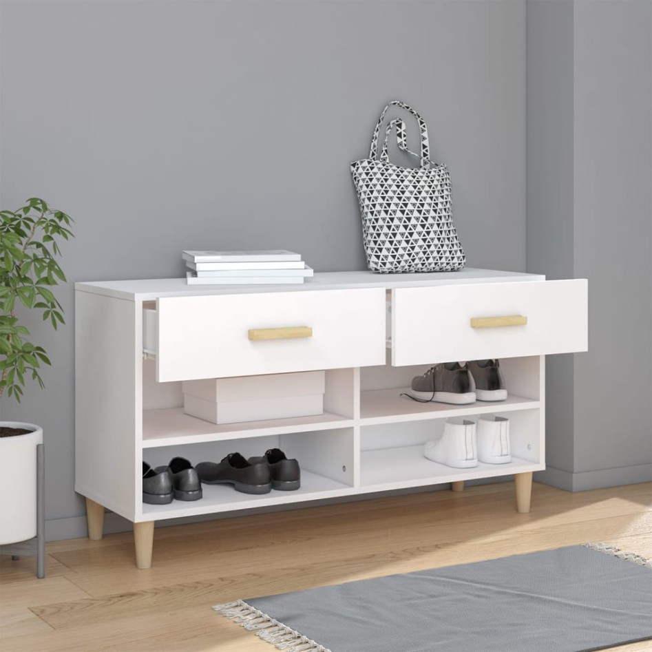 Mueble zapatero de madera contrachapada blanco 102x35x55