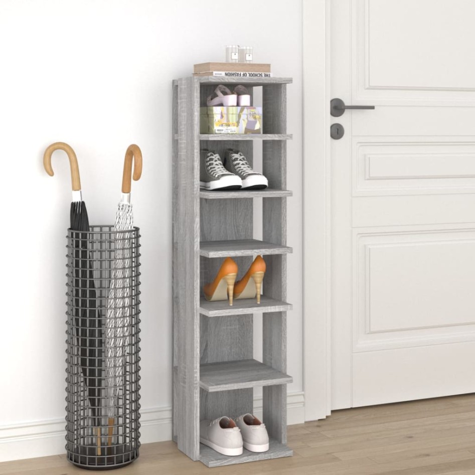 Mueble zapatero madera contrachapada gris Sonoma 27,5x27x102