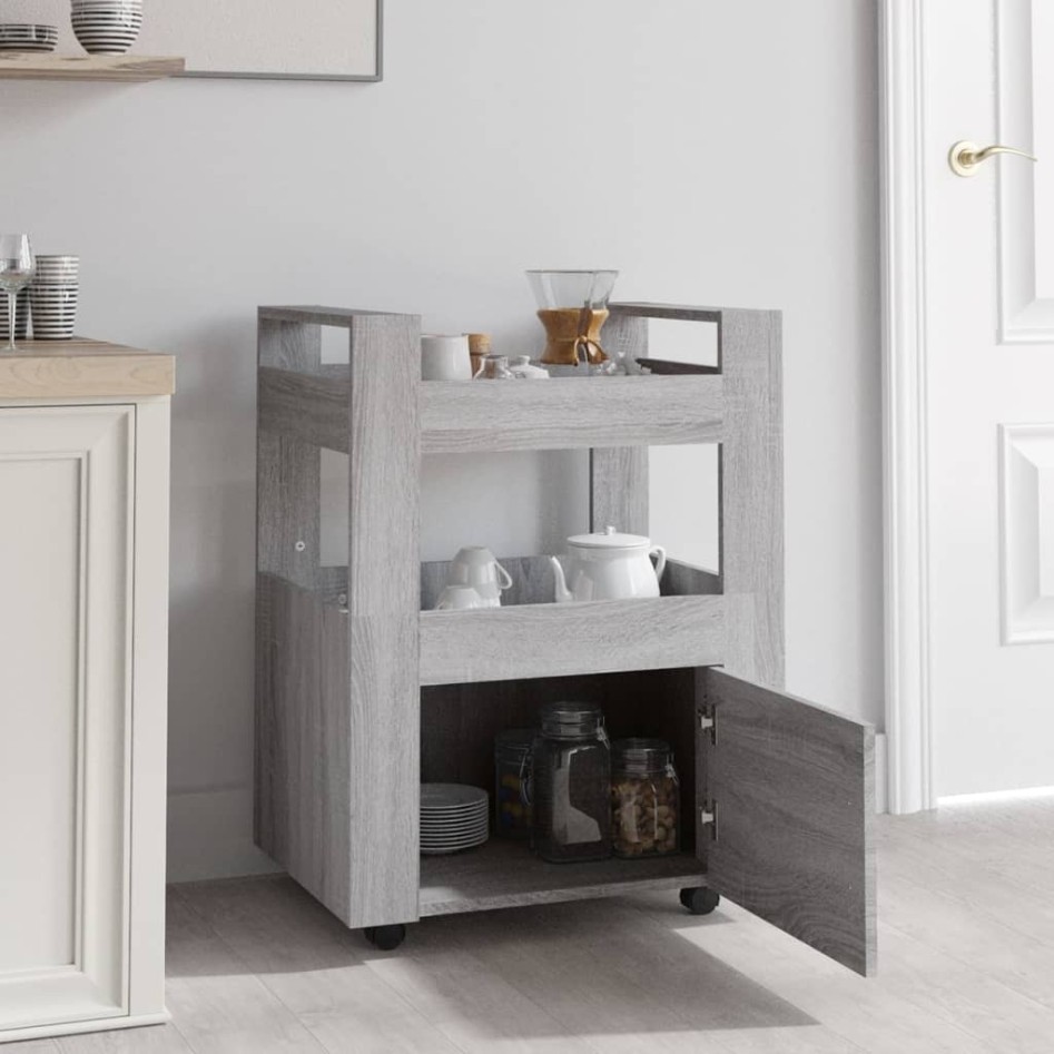 Carrito de cocina madera contrachapada gris Sonoma 60x45x80