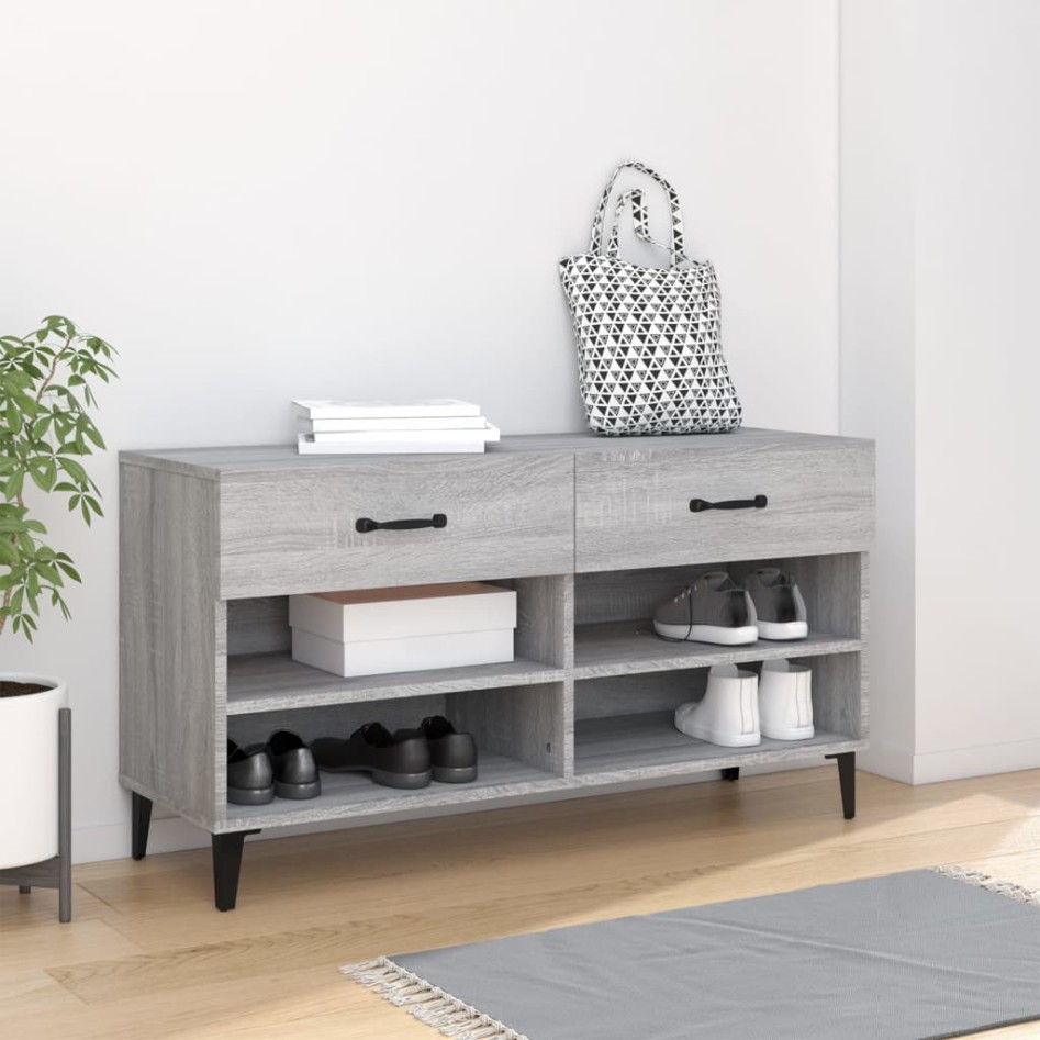 Mueble zapatero madera contrachapada gris Sonoma 102x35x55