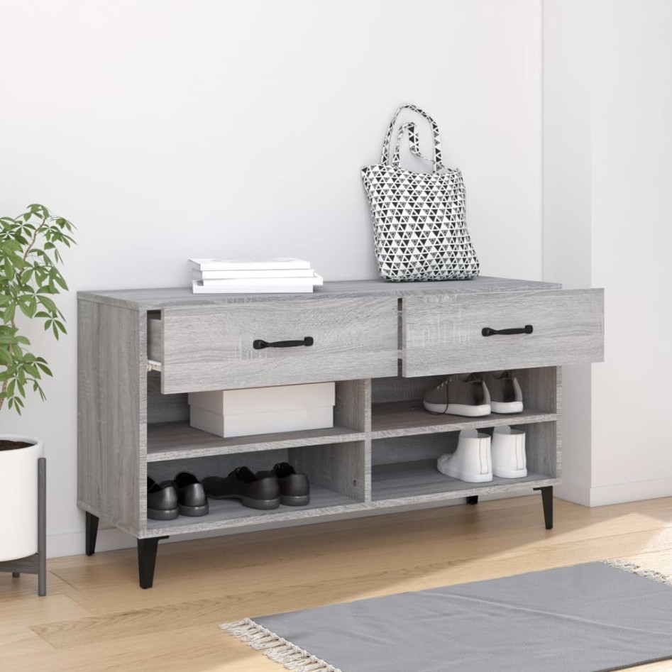 Mueble zapatero madera contrachapada gris Sonoma 102x35x55