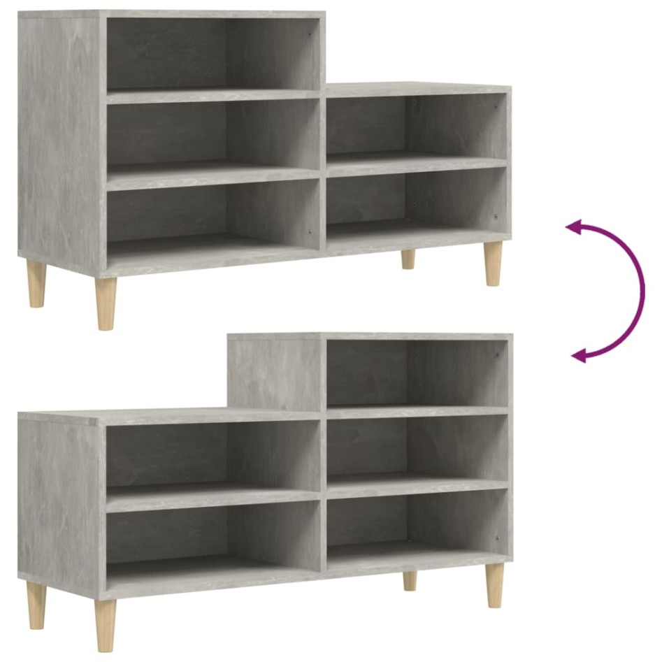 Mueble zapatero madera contrachapada gris hormigón 102x36x60