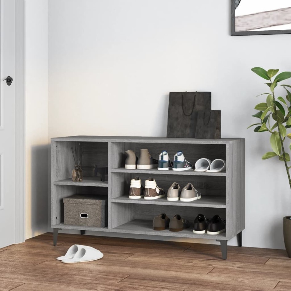 Mueble zapatero madera contrachapada gris Sonoma 102x36x60