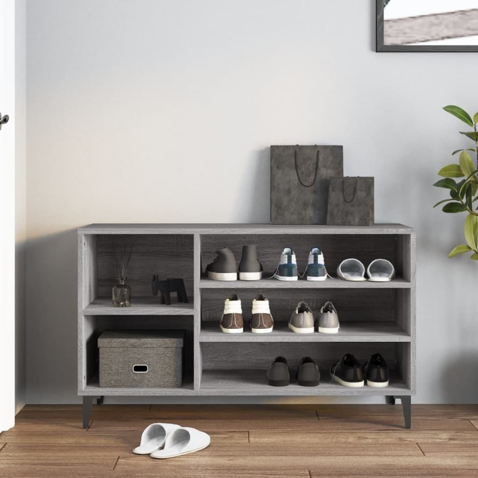 Mueble zapatero madera contrachapada gris Sonoma 102x36x60