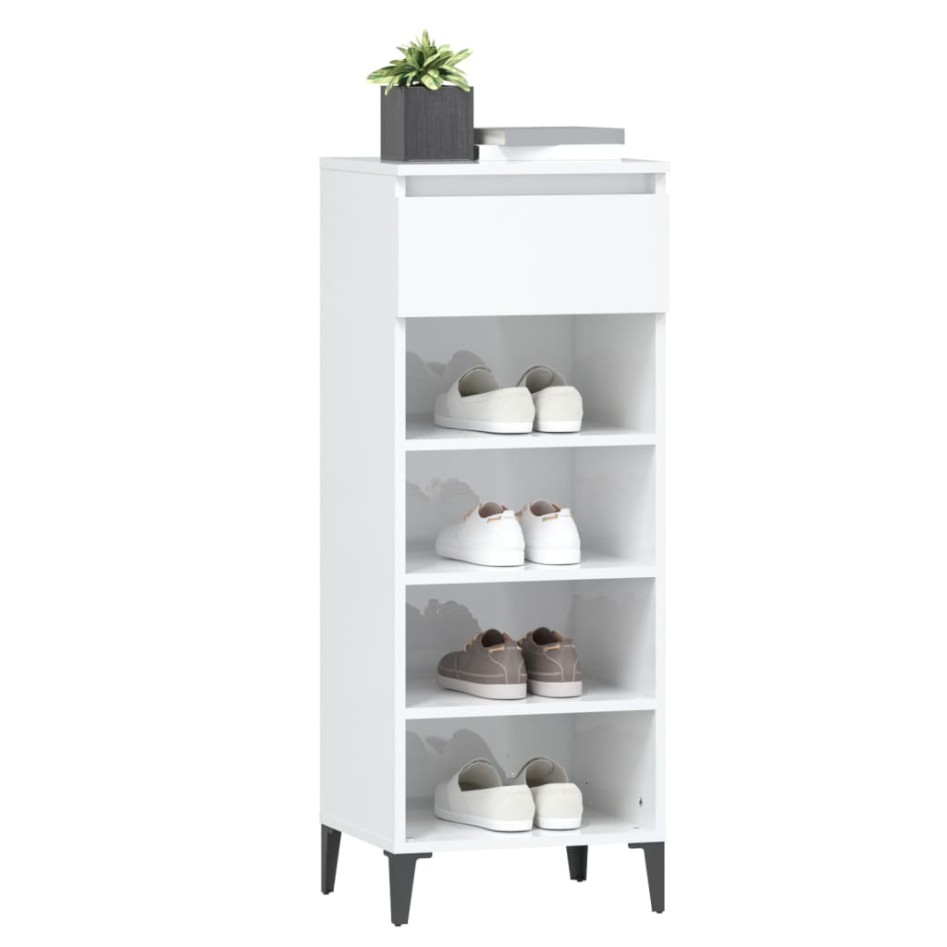 Mueble zapatero madera contrachapada blanco brillo 40x36x105