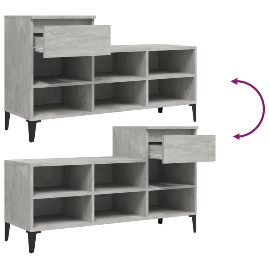 Mueble zapatero madera contrachapada gris hormigón 102x36x60