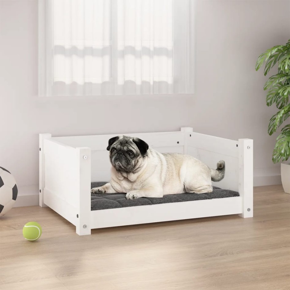 Cama para perros madera maciza de pino blanco 65,5x50,5x28