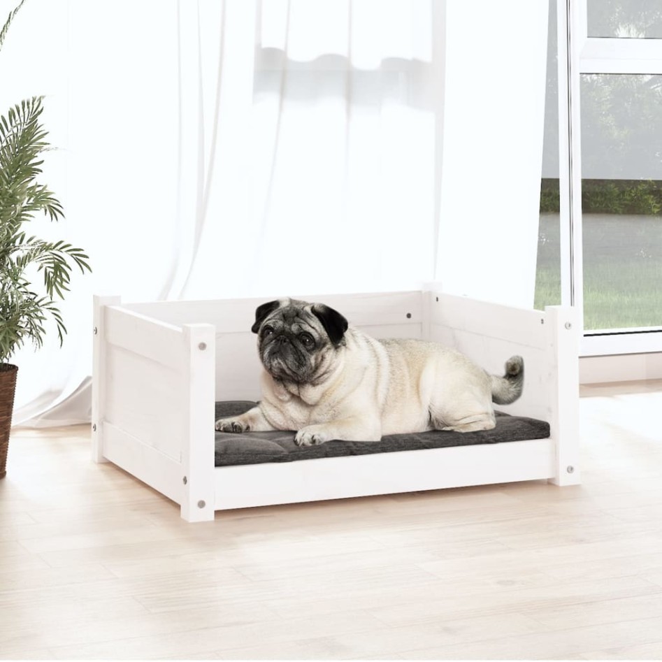 Cama para perros madera maciza de pino blanco 65,5x50,5x28