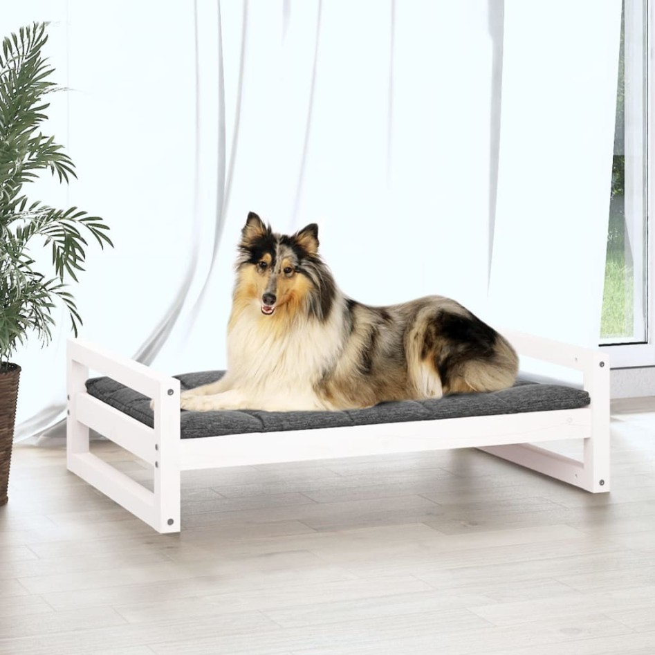 Cama para perros madera maciza de pino blanco 95,5x65,5x28