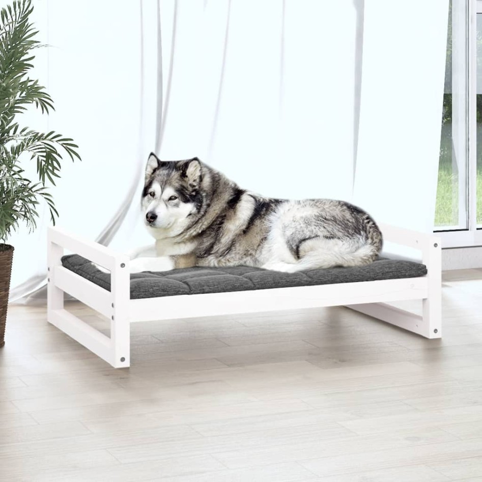 Cama para perros madera maciza de pino blanco 105,5x75,5x28