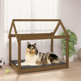 Cama para perros madera maciza pino marrón miel 101x70x90