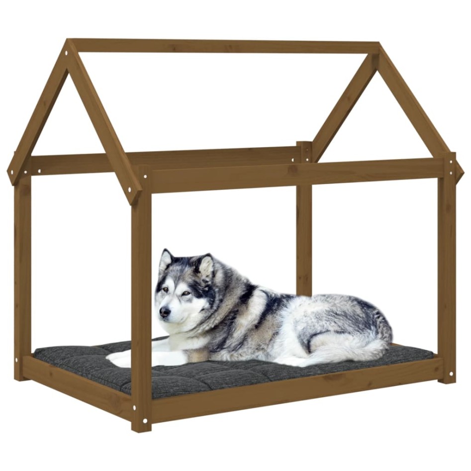 Cama para perros madera maciza pino marrón miel 111x80x100