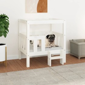 Cama para perros madera maciza de pino blanco 65,5x43x70