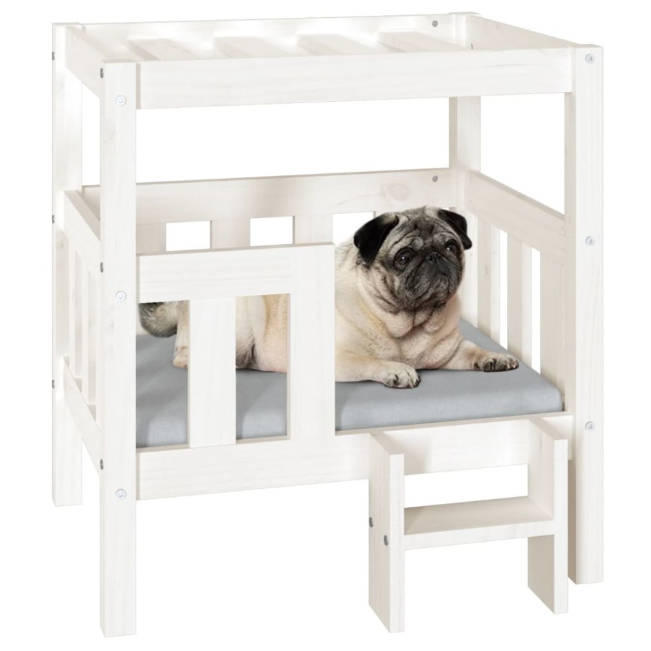 Cama para perros madera maciza de pino blanco 65,5x43x70