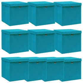Caja de almacenaje con tapa 4 uds tela azul celeste 32x32x32