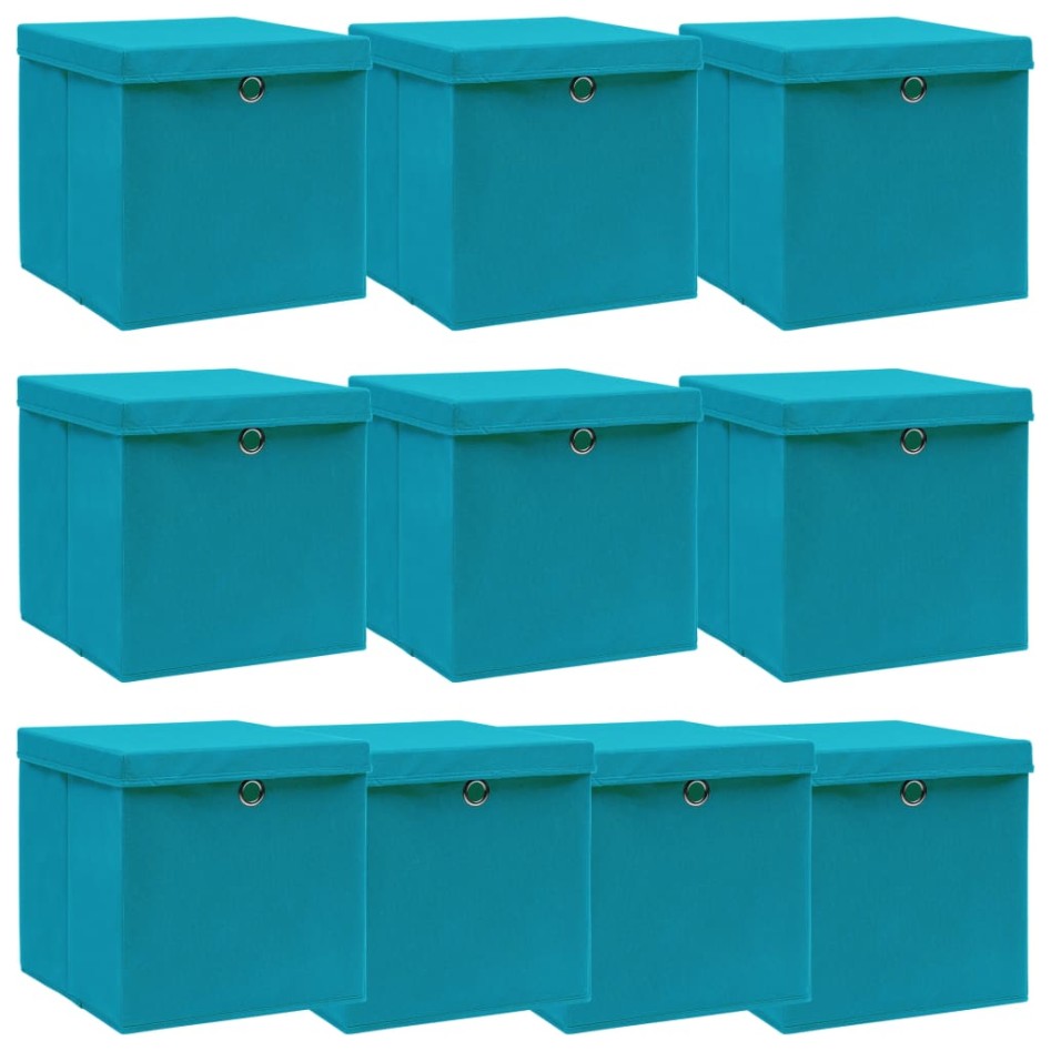 Caja de almacenaje con tapa 4 uds tela azul celeste 32x32x32