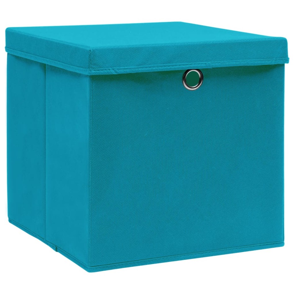 Caja de almacenaje con tapa 4 uds tela azul celeste 32x32x32